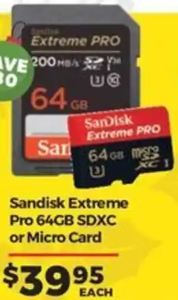 Teds Cameras Sandisk Extreme Pro 64GB SDXC or Micro Card offer