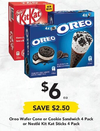 Drakes Oreo Wafer Cone or Cookie Sandwich 4 Pack or Nestlé Kit Kat Sticks 4 Pack offer