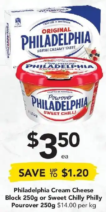 Drakes Philadelphia Cream Cheese Block 250g or Sweet Chilly Philly Pourover 250g offer