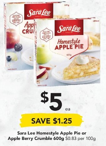 Drakes Sara Lee Homestyle Apple Pie or Apple Berry Crumble 600g offer