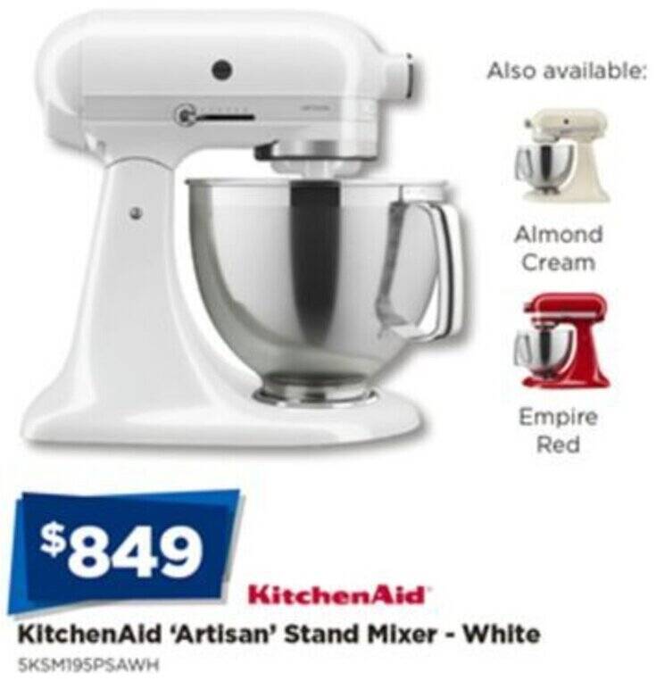 KitchenAid 'Artisan' Stand Mixer White offer at Joyce Mayne