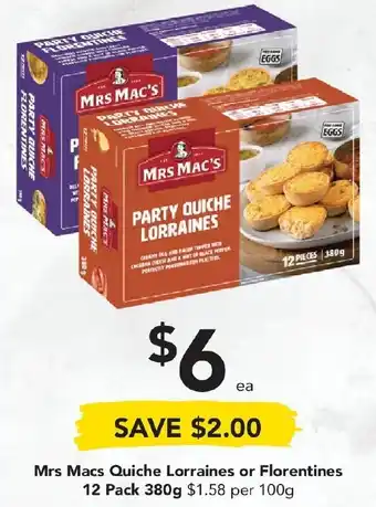 Drakes Mrs Macs Quiche Lorraines or Floretines 12 Pack 380g offer