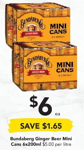 Drakes Bundaberg Ginger Beer Mini Cans 6x200ml offer