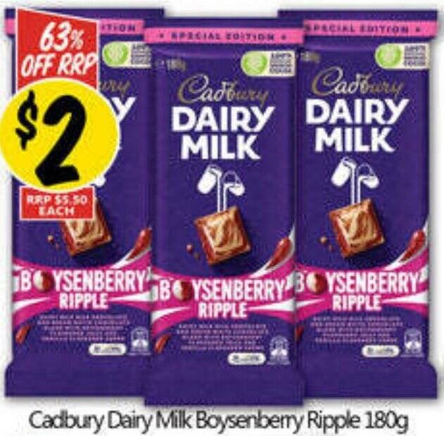 Cadbury Dairy Milk Boysenberry Ripple 180g offer at NQR