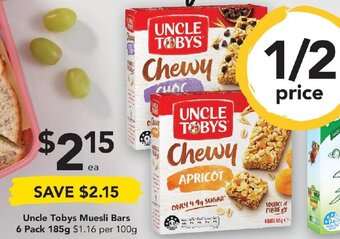 Drakes Uncle Tobys Muesli Bars 6 Pack 185g offer