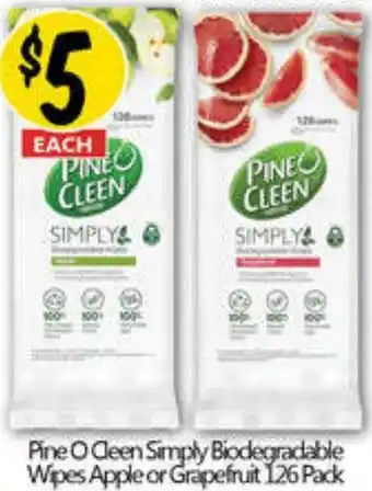 NQR Pine O Cleen Simply Biodegradable Wipes Apple or Grapefruit 126 Pack offer