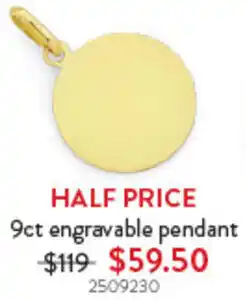 Goldmark 9ct engravable pendant offer