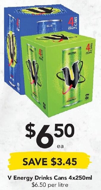 Drakes V Energy Drinks Cans 4x250ml offer