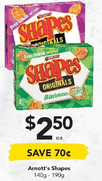 Drakes Arnott's Shapes 140g - 190g offer