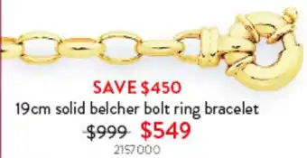 Goldmark 19cm solid belcher bolt ring bracelet offer