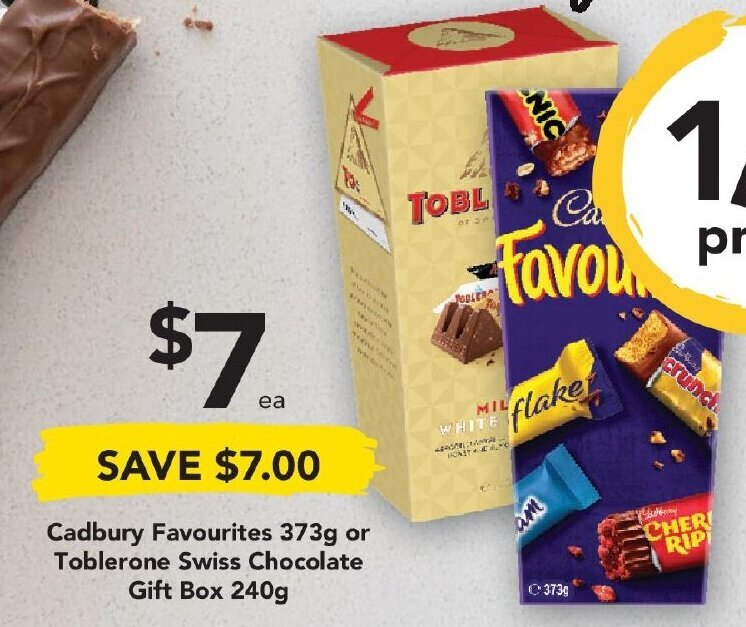 Cadbury Favourites 373g or Toblerone Swiss Chocolate Gift Box 240g