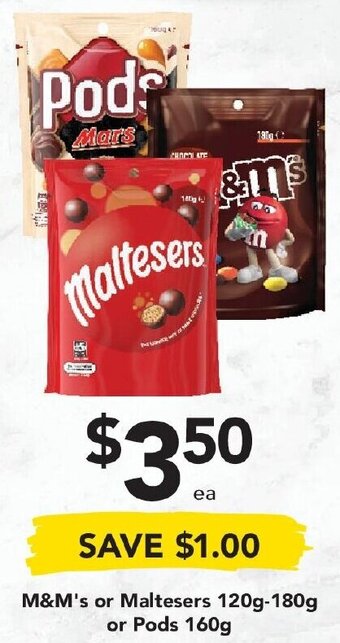 Drakes M&M's or Maltesers 120g - 180g or Pods 160g offer