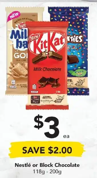 Drakes Nestlé or Block Chocolate 118g - 200g offer