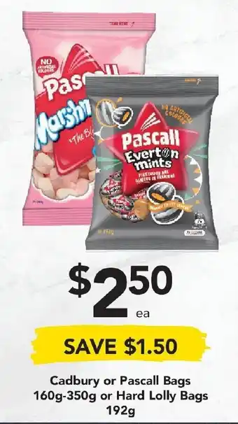Drakes Cadbury or Pascall Bags 160g - 350g or Hand Lolly Bags 192g offer