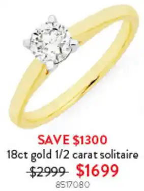 Goldmark 18ct gold 1/2 carat solitaire offer