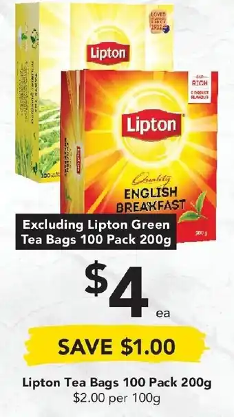 Drakes Lipton Tea Bags 100 Pack 200g offer