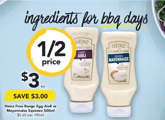 Drakes Heinz Free Range Egg Aiolo or Mayonnaise Squeeze 500ml offer