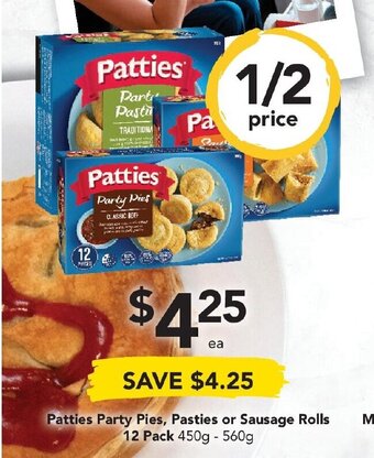 Drakes Patties Party Pies, Pasties or Sausage Rolls 12 Pack offer