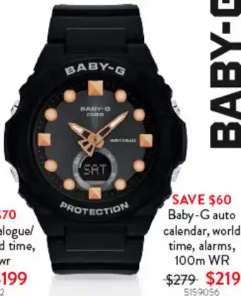 Baby-G auto calendar, world time, alarms, 100m WR