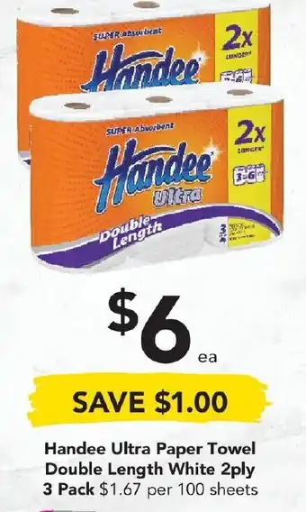 Drakes Handee Ultra Paper Towel Double Length White 2ply 3 Pack offer