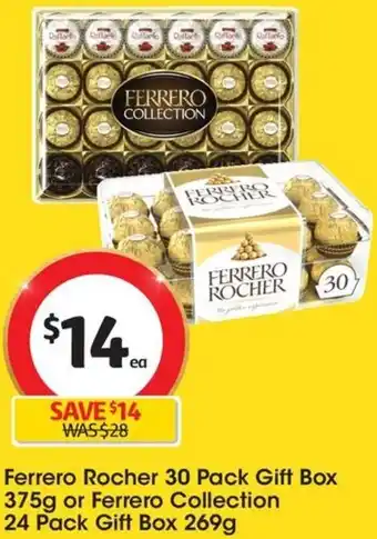 Coles Ferrero Rocher 30 Pack Gift Box 375g or Ferrero Collection 24 Pack Gift Box 269g offer