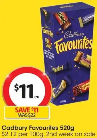 Coles Cadbury Favourites 520g offer