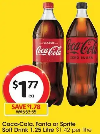Coles Coca-Cola, Fanta or Sprite Soft Drink 1.25 Litre offer