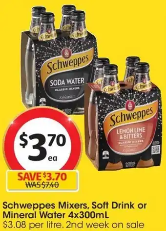 Coles Schweppes Mixers, Soft Drink or Mineral Water 4x300mL offer