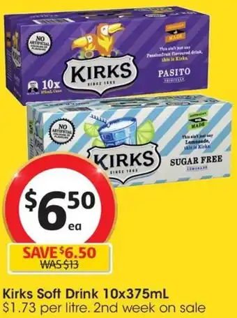 Coles Kirks Soft Drink 10x375mL offer