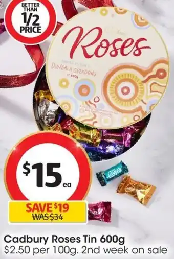 Coles Cadbury Roses Tin 600g offer