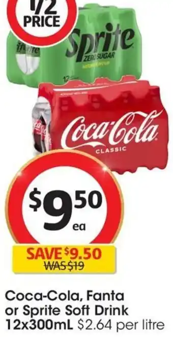 Coles Coca-Cola, Fanta or Sprite Soft Drink 12x300mL offer