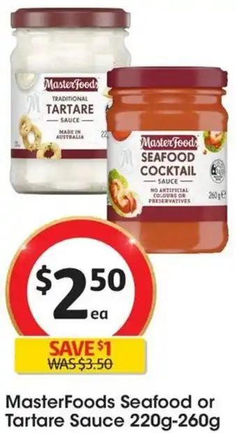 Coles MasterFoods Seafood or Tartare Sauce 220g-260g offer