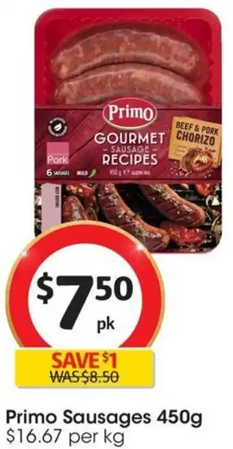 Coles Primo Sausages 450g offer