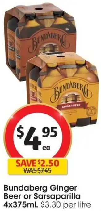 Coles Bundaberg Ginger Beer or Sarsaparilla 4x375mL offer