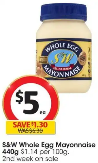 Coles S&W Whole Egg Mayonnaise 440g offer