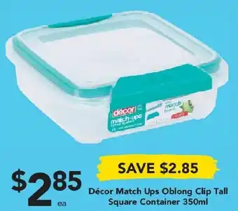 Drakes Décor Match Ups Oblong Clip Tall Square Container 350ml offer