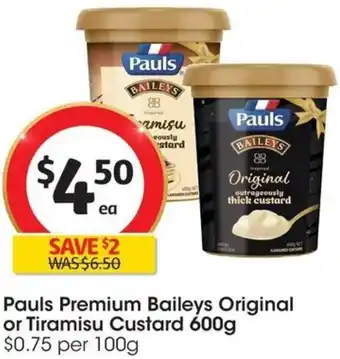Pauls Premium Baileys Original or Tiramisu Custard 600g