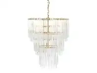 LivingStyles Zara Glass Tube Droplet Pendant Light, 3 Tier Round, Brass offer