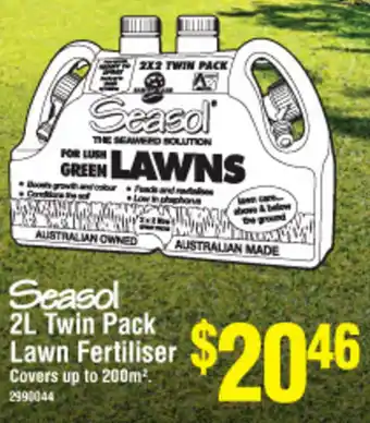 Bunnings Seasol Twin Pack Lawn Fertiliser 2L offer