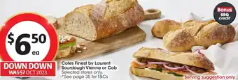 Coles Coles Finest by Laurent Sourdough Vienna or Cob offer