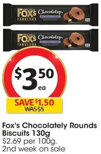 Coles Fox's Chocolately Rounds Biscuits 130g offer