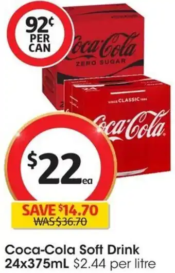 Coles Coca-Cola Soft Drink 24x375mL offer