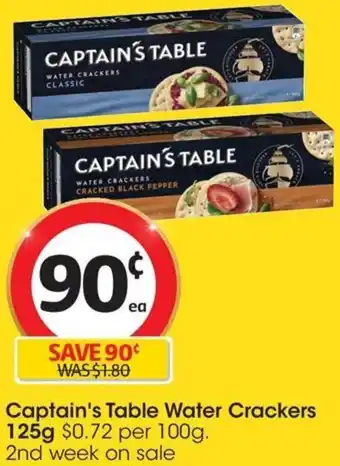 Coles Captain's Table Water Crackers 125g offer