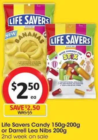 Coles Life Savers Candy 150g-200g or Darrell Lea Nibs 200g offer