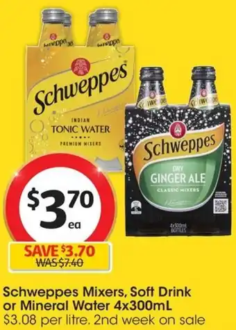 Coles Schweppes Mixers, Soft Drink or Mineral Water 4x300mL offer