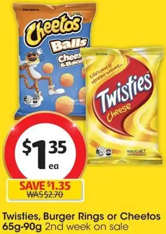 Coles Twisties, Burger Rings or Cheetos 65g-90g offer