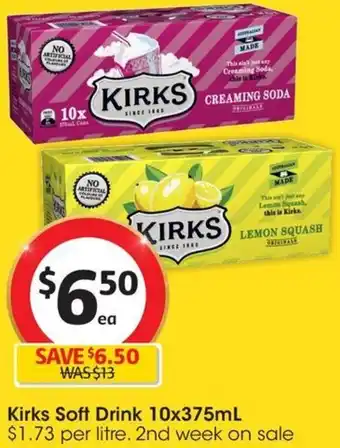 Coles Kirks Soft Drink 10x375mL offer