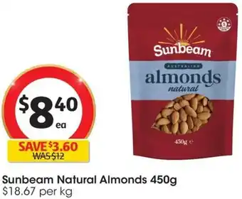 Coles Sunbeam Natural Almonds 450g offer
