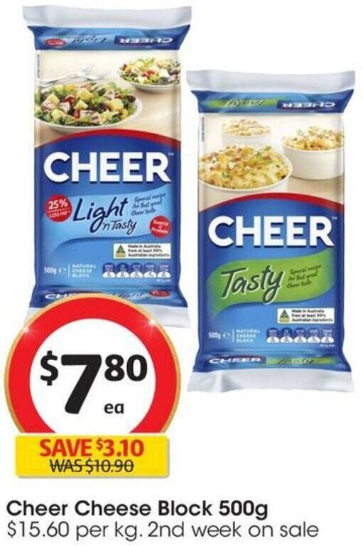 Cheer Cheese Block 500g offer at Coles