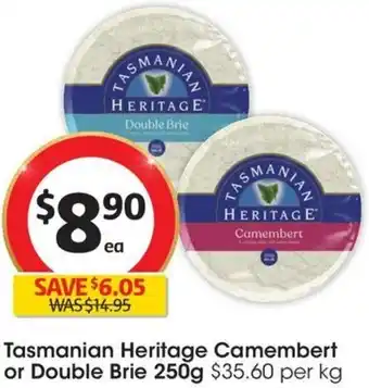 Coles Tasmanian Heritage Camembert or Double Brie 250g offer